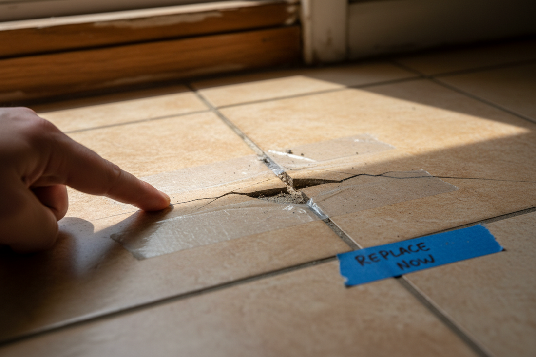 Problem photo – Cracked floor tile (why it happens, temporary safety fixes, when replacement is needed)