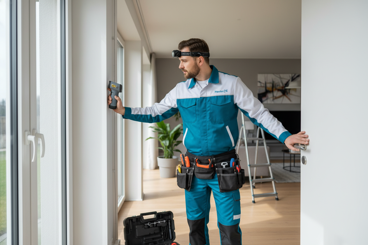 Handyman checking a drafty window and door seals