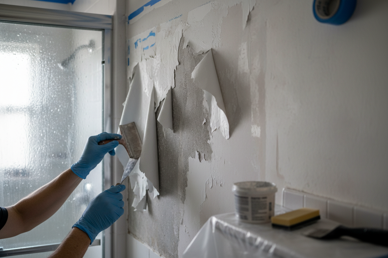 Problem photo – Peeling paint in bathroom (moisture causes, prep steps, repainting for durability)